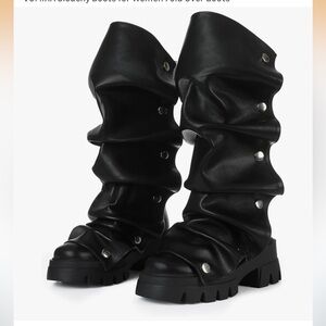 Black Slouch Over-The-Knee Boots with Stud Accents